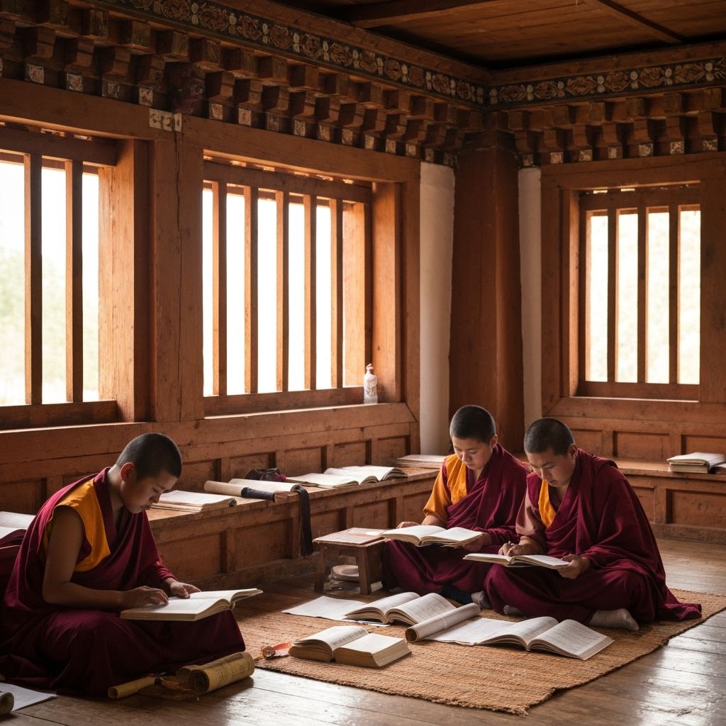 Buddhist nuns studying scriptures at Sherab Chholing